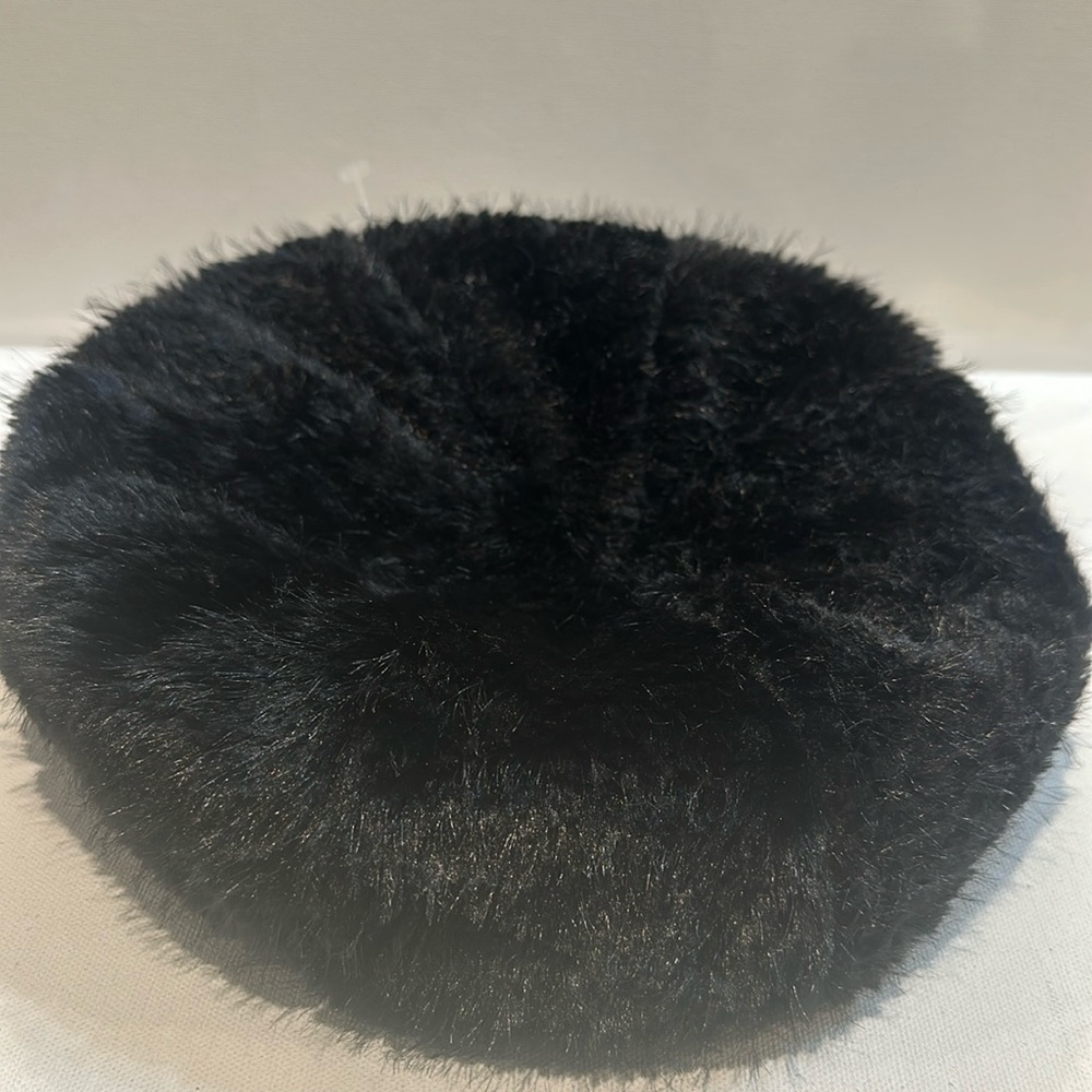 NWT  La Valentina Black Faux Fur Beanie fully lined in fabric.
